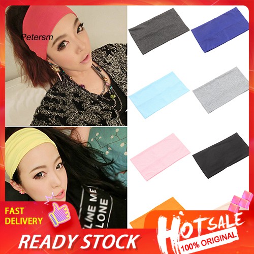 Băng Đô Vải Rộng Co Giãn Màu Trơn Cho Nữ