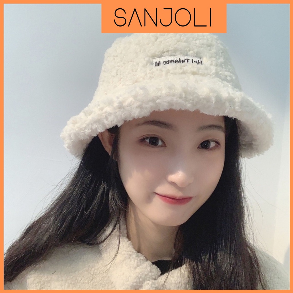 Mũ Bucket Lông Cừu SANJOLI Nón tai bèo retro phong cách Hàn Quốc giữ ấm thu đông form unisex nam nữ NO002