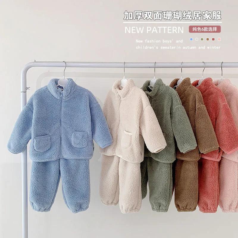 Bộ nỉ lông cừu kéo khóa dày ấm cho bé trai và bé gái 1-7 tuổi