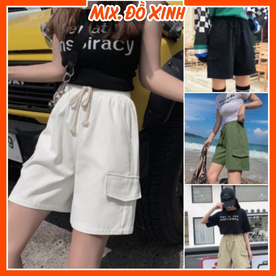 Quần short kaki nam nữ Thu Hà quần đùi freesize có nắp túi form rộng ống suông QH.50