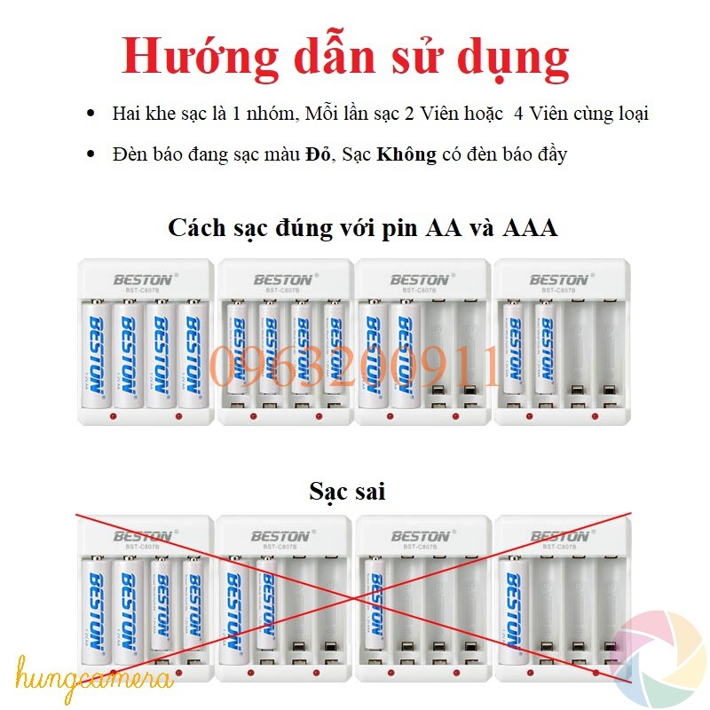 Combo 4 Pin AA/AAA kèm sạc hãng BESTON, bảo hành1 tháng|