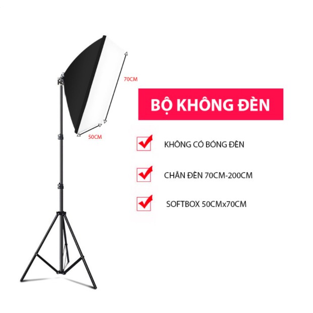 Đèn studio softbox chụp ảnh quay phim Livestream chuyên nghiệp, chân đèn cao 2m kèm Softbox 50x70cm Led 175W