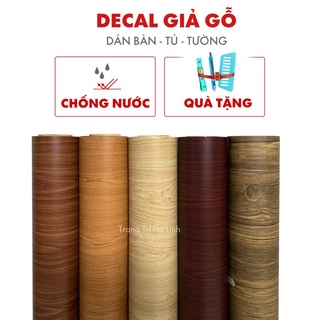 Decal vân gỗ dán tủ , giấy dán tường giả gỗ chống nước có sẵn keo khổ 1.2m