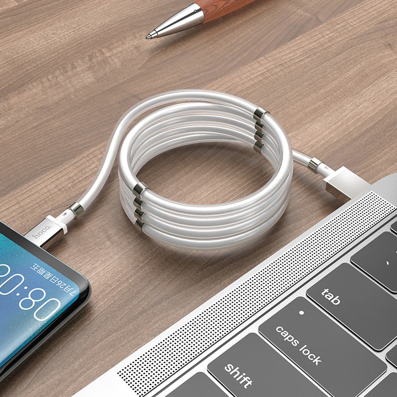 Cáp sạc nhanh 3A Hoco U91 Type-C cáp cuốn từ tính, dễ dàng mở rộng và dễ bảo quản dài 1M cho Android