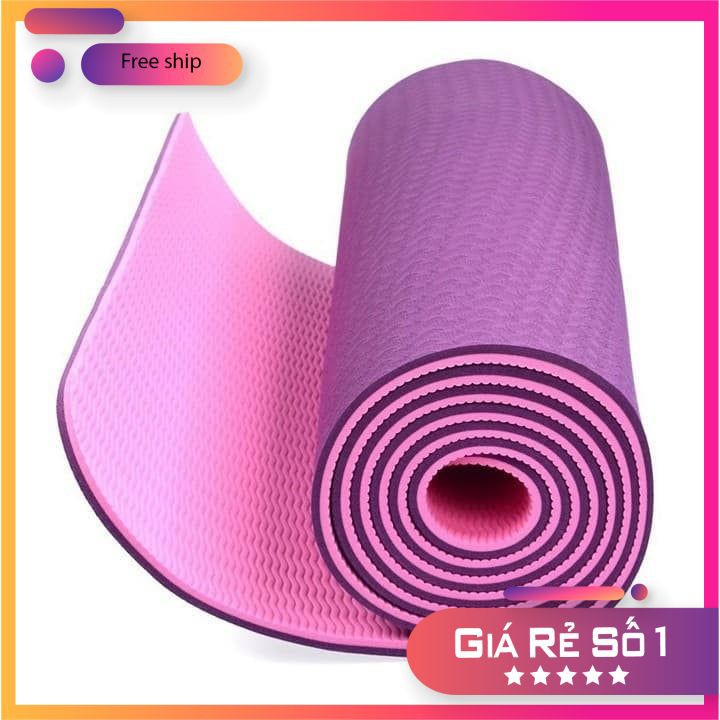 Thảm tập Yoga 2 lớp TPE dày 6mm, thảm tập Gym chống trơn trượt và không thấm mồ hôi [HÀNG LOAI 1 DÀY ĐẸP]