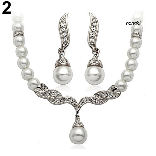 Bộ Dây Chuyền + Khuyên Tai Hình Cánh Thiên Thần Đính Ngọc Trai Mô Phỏng