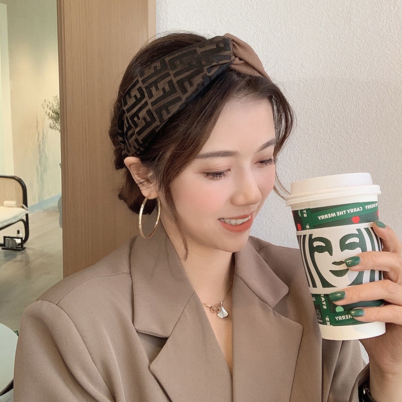 Băng Đô Cài Tóc Bản Rộng Phối Màu In Chữ Phong Cách Hàn Quốc Thời Trang Cho Nữ