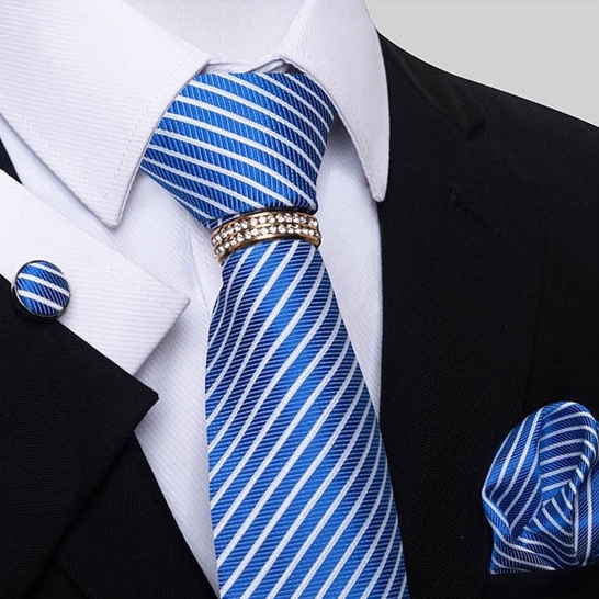 Bộ Cà vạt 4 món gồm Cavat 8cm, khăn cài túi, Măng-set, Nhẫn tròn phụ kiện, Cravat chú rể, Calavat công sở CBC-8223