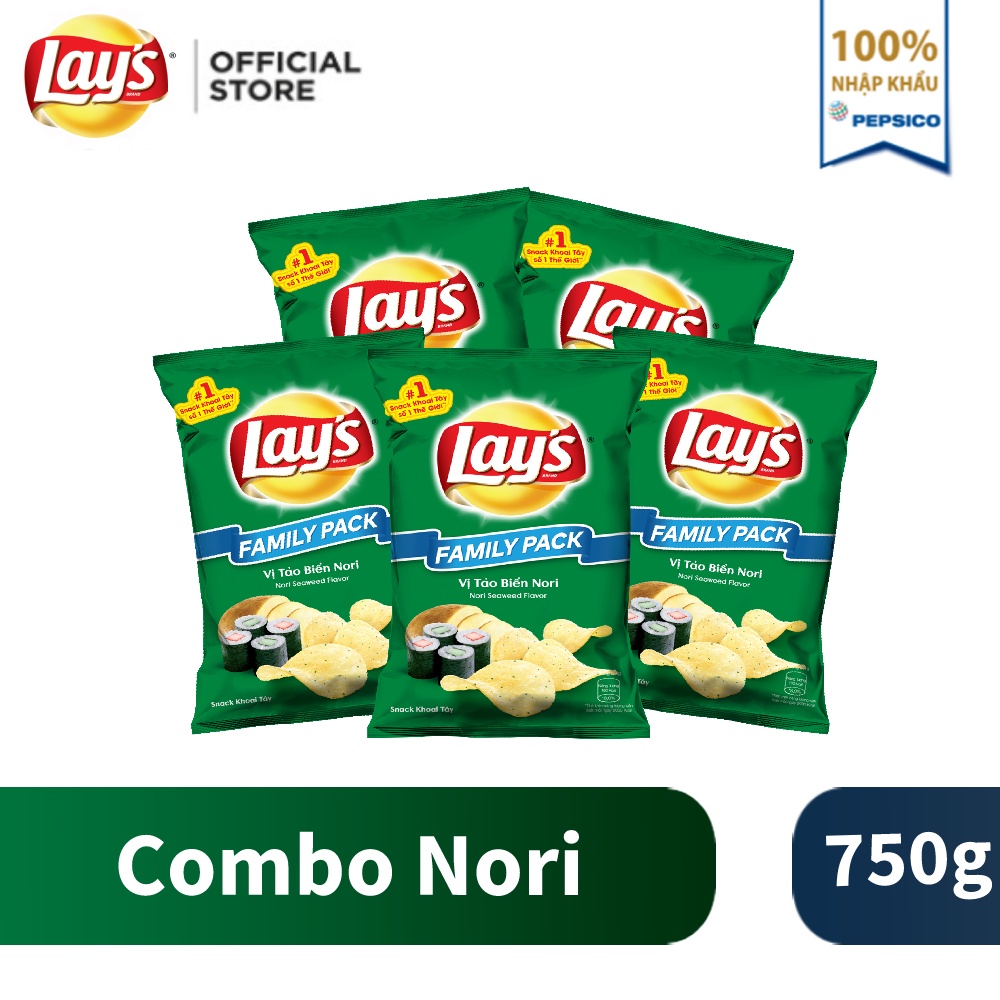 Combo 5 Snack Khoai Tây Lay's vị Tảo Biển Nori gói 150g