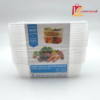  Hộp nhựa chữ nhật 550ml kèm nắp - Hộp Microwave - Sp52 - Hộp đựng thức ăn