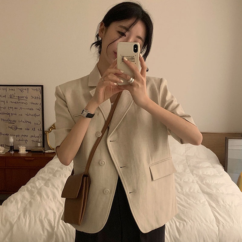 Áo vest ngắn tay kem đen 4