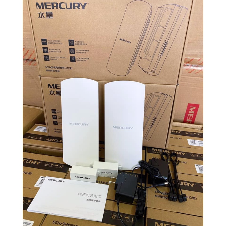 Bộ thu phát wifi không dây ngoài trời  MERCURY MWB201 1KM và  MWB505 5KM dùng cho thang máy, nhà cao tầng...