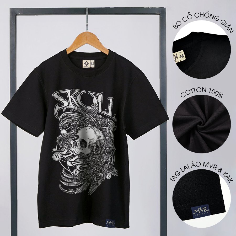 Ao thun unisex skull phong cách ngầu chất MVR size rộng tee Mỹ BB4108