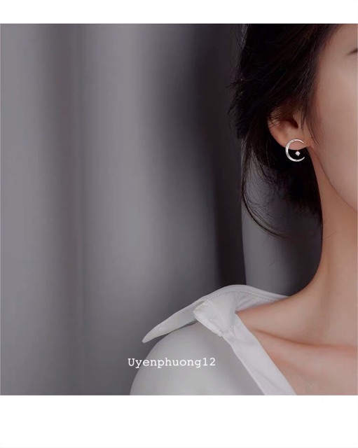 Bông tai khuyên tai trăng đeo được 2 kiểu - bạc ý 30%