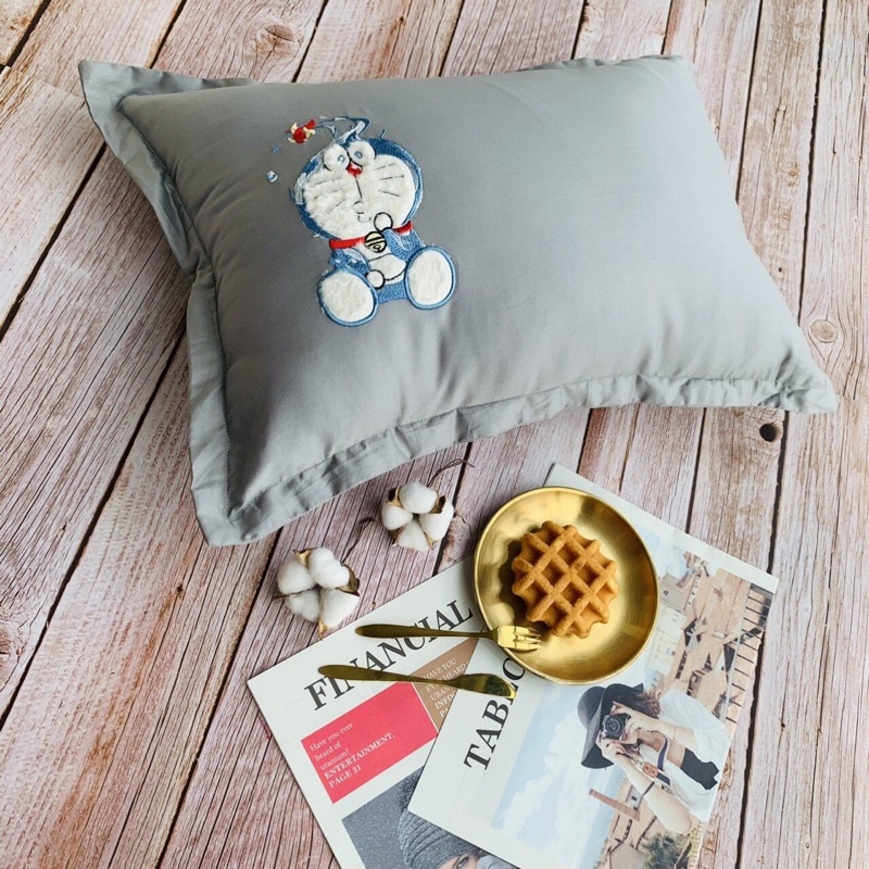 Gối nằm cho bé Happiness , vỏ cotton Hàn - ảnh thật
