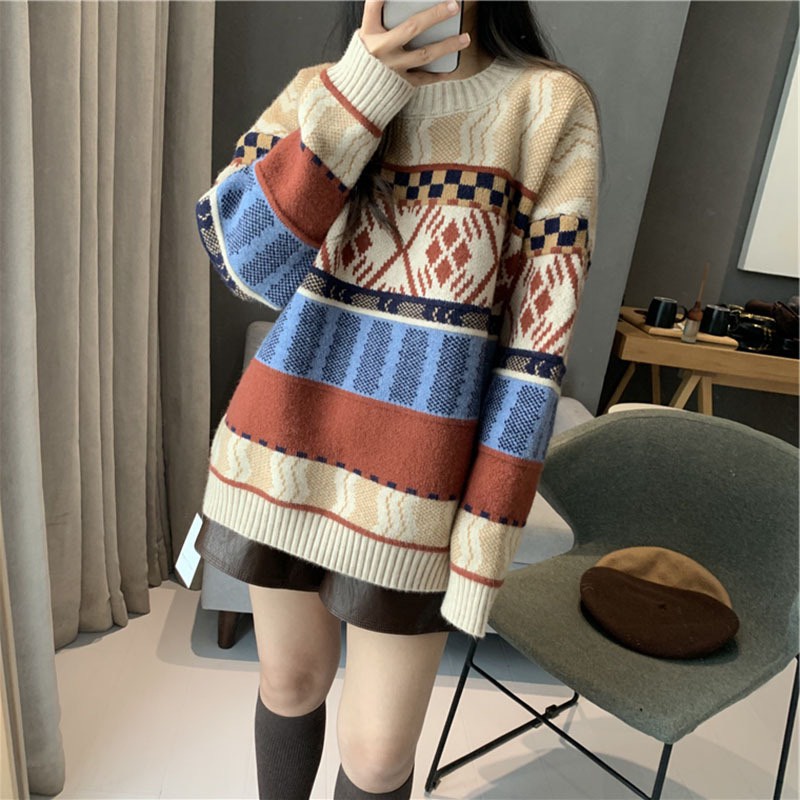 [HÀNG QUẢNG CHÂU] Áo Len Nữ Tay Dài Thổ Cẩm Dáng Thụng Cao Cấp_Xuống Phố Là Xinh