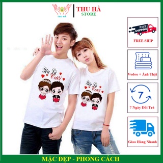 Combo 2 áo -Áo Đôi Thun TT10. THU HÀ STORE .{HÀNG ĐẸP} Vải cotton áo tình yêu in yêu là cưới thun tay lỡ vải mềm m
