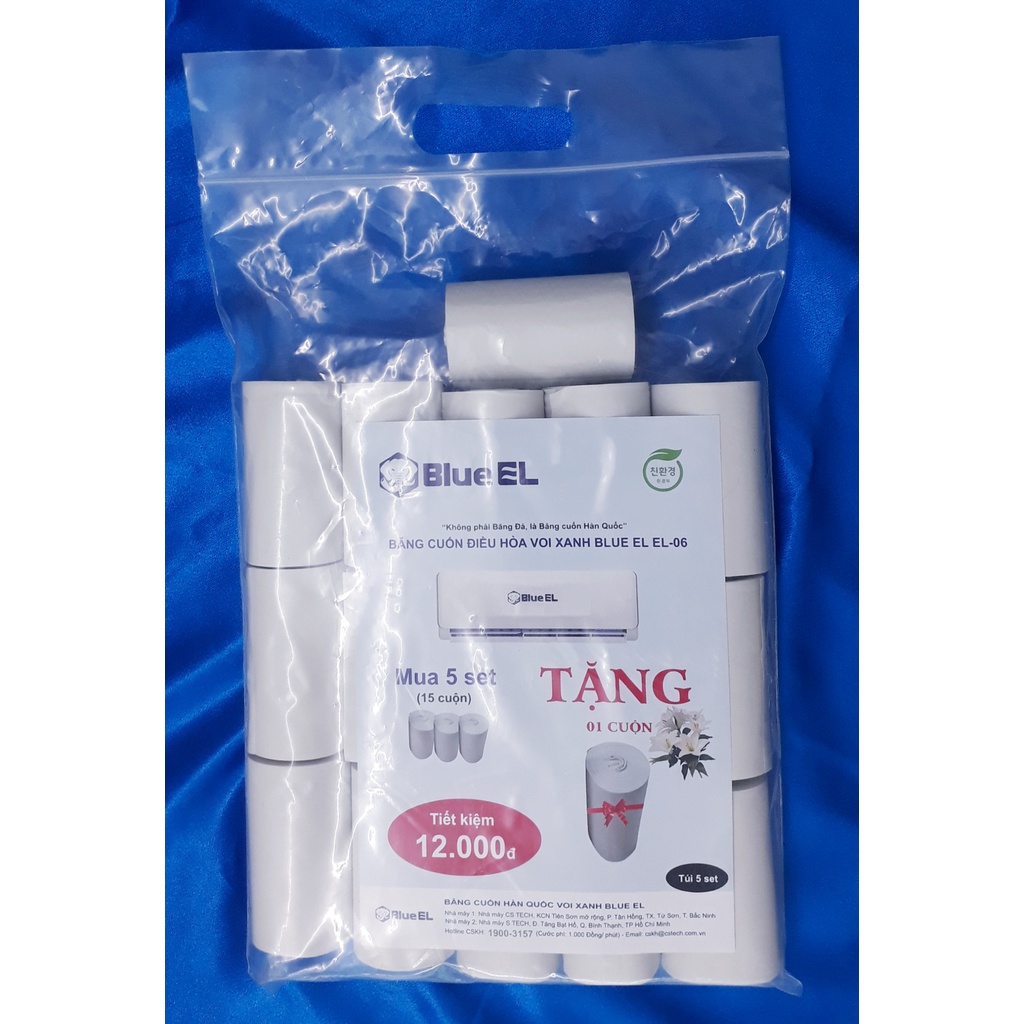 (Tặng túi +1 cuộn ) Combo 3 cuộn băng cuốn VOI XANH BLUE EL - Si quấn bảo ôn điều hòa Hàn Quốc dai, mịn, chất liệu tốt