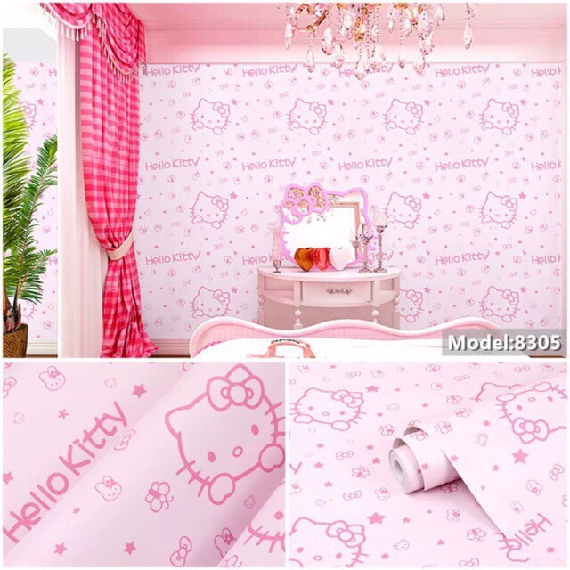 Cuộn 5M PVC giấy dán tường (có sẵn keo dán) - HÌNH HELLO KITTY KT033