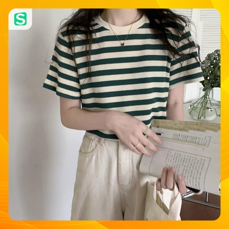 Áo Phông Nữ Kẻ Ngang Phong Cách Hàn Quốc M0342- TT Korean