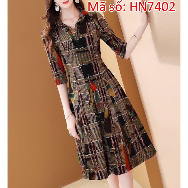 ➡️HN7402 ĐẦM XÒE CỔ SƠ MI HỌA TIẾT CARO CÁCH ĐIỆU SANG TRỌNG - HÀNG NHẬP KHẨU - HÀNG NHẬP KHẨU