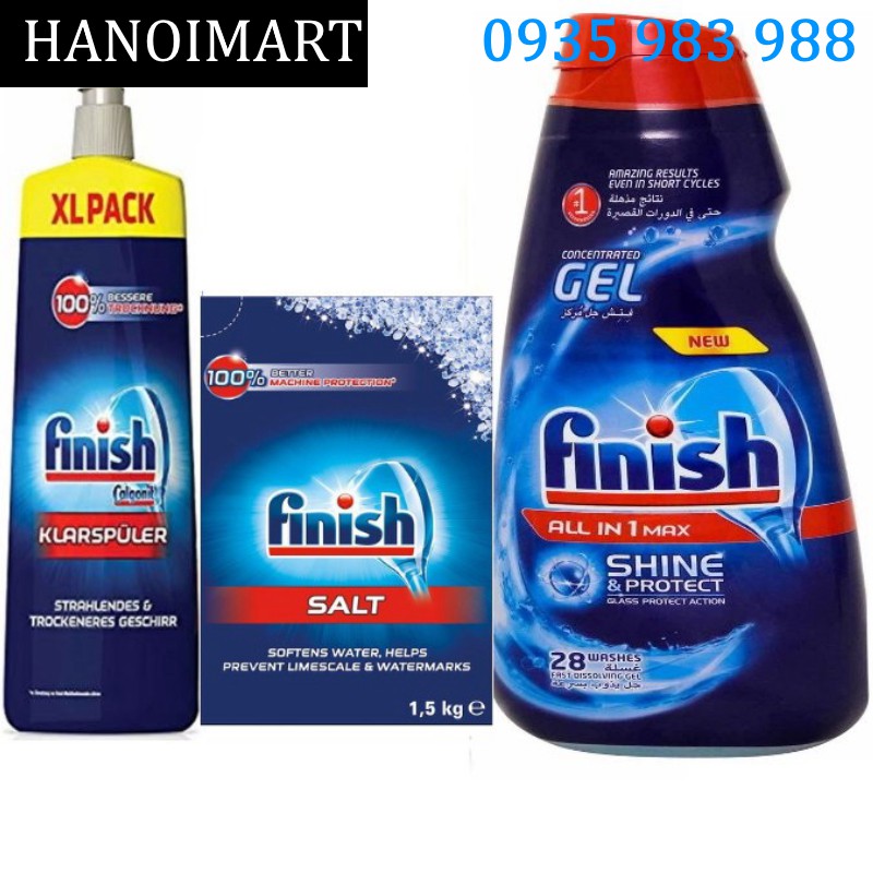 Combo xà phòng Gel rửa bát 650ml + Muối Finish 1.5kg + Nước làm bóng bát Finish 750ml - HANOIMART