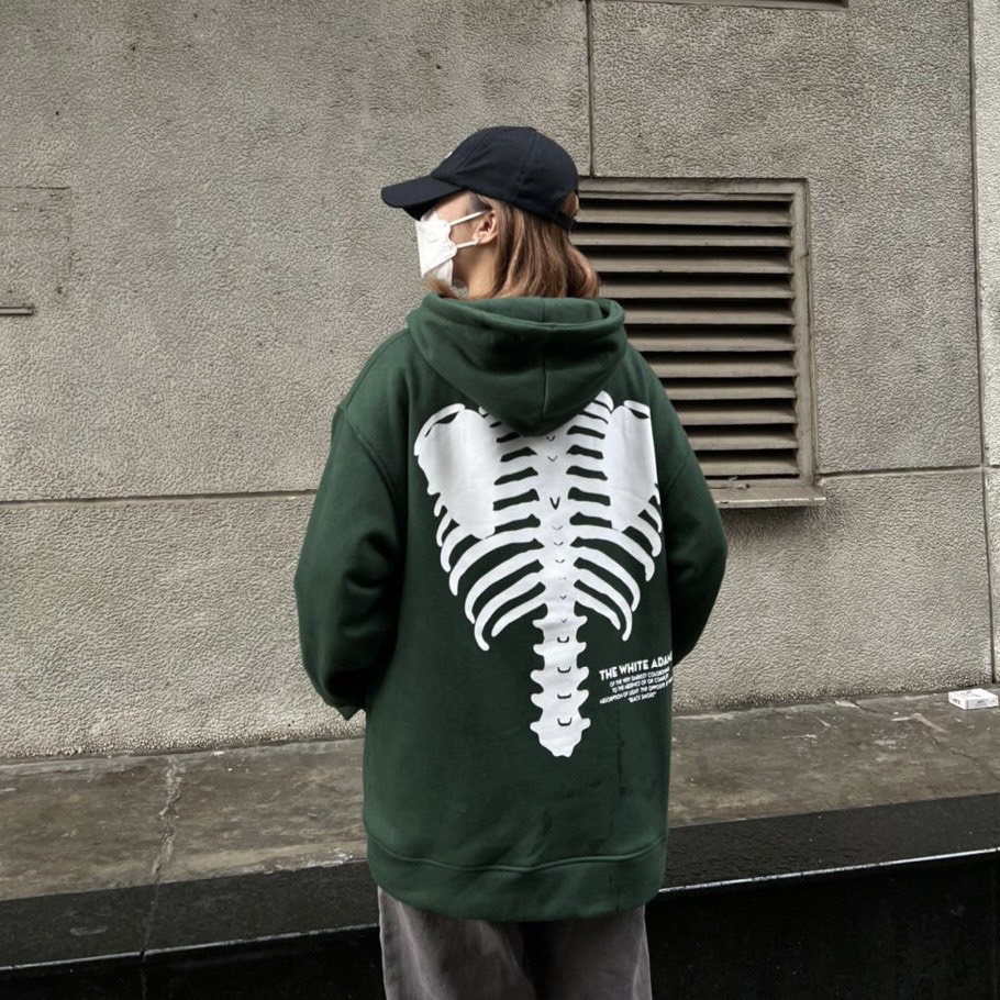 Áo nỉ hoodies in hình bộ xương mũ 2 lớp cực ngầu