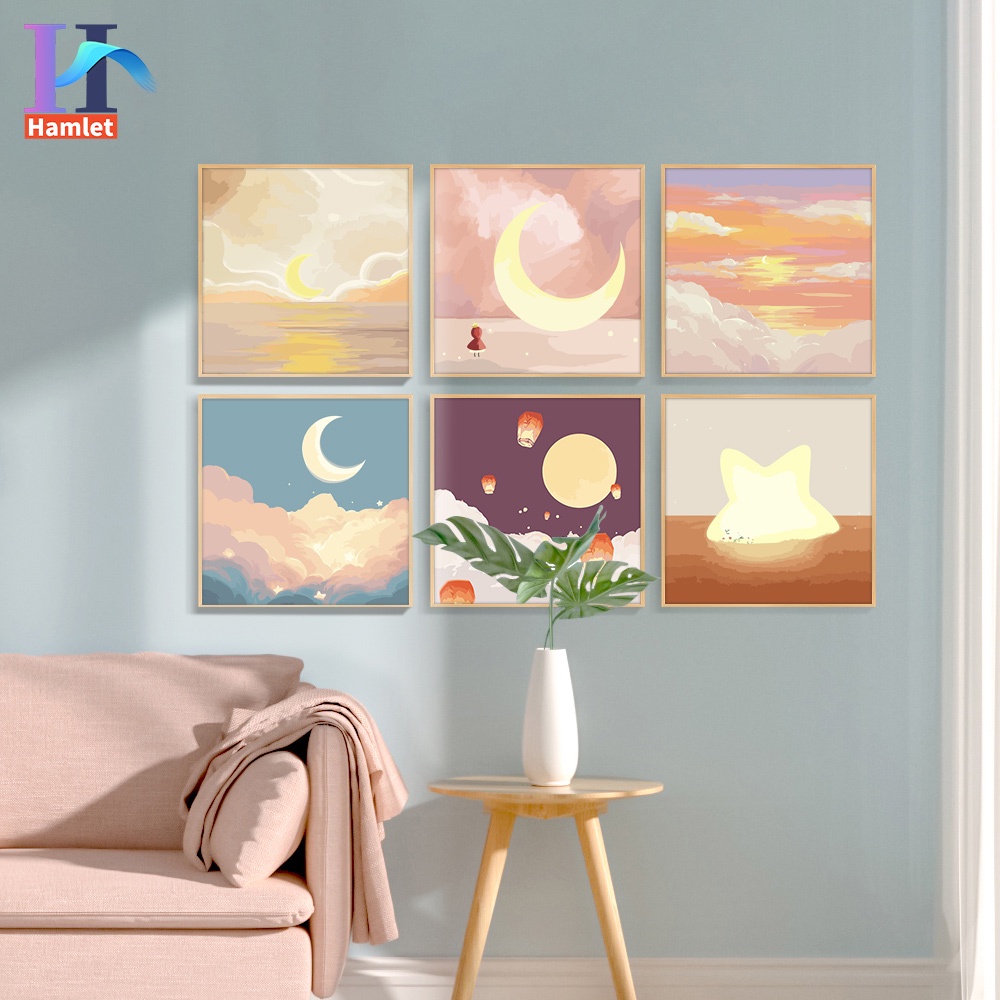 Bộ tranh sơn dầu acrylic Hamlet tô màu theo số hình bầu trời đầy sao trang trí nhà cửa cỡ 20*20cm