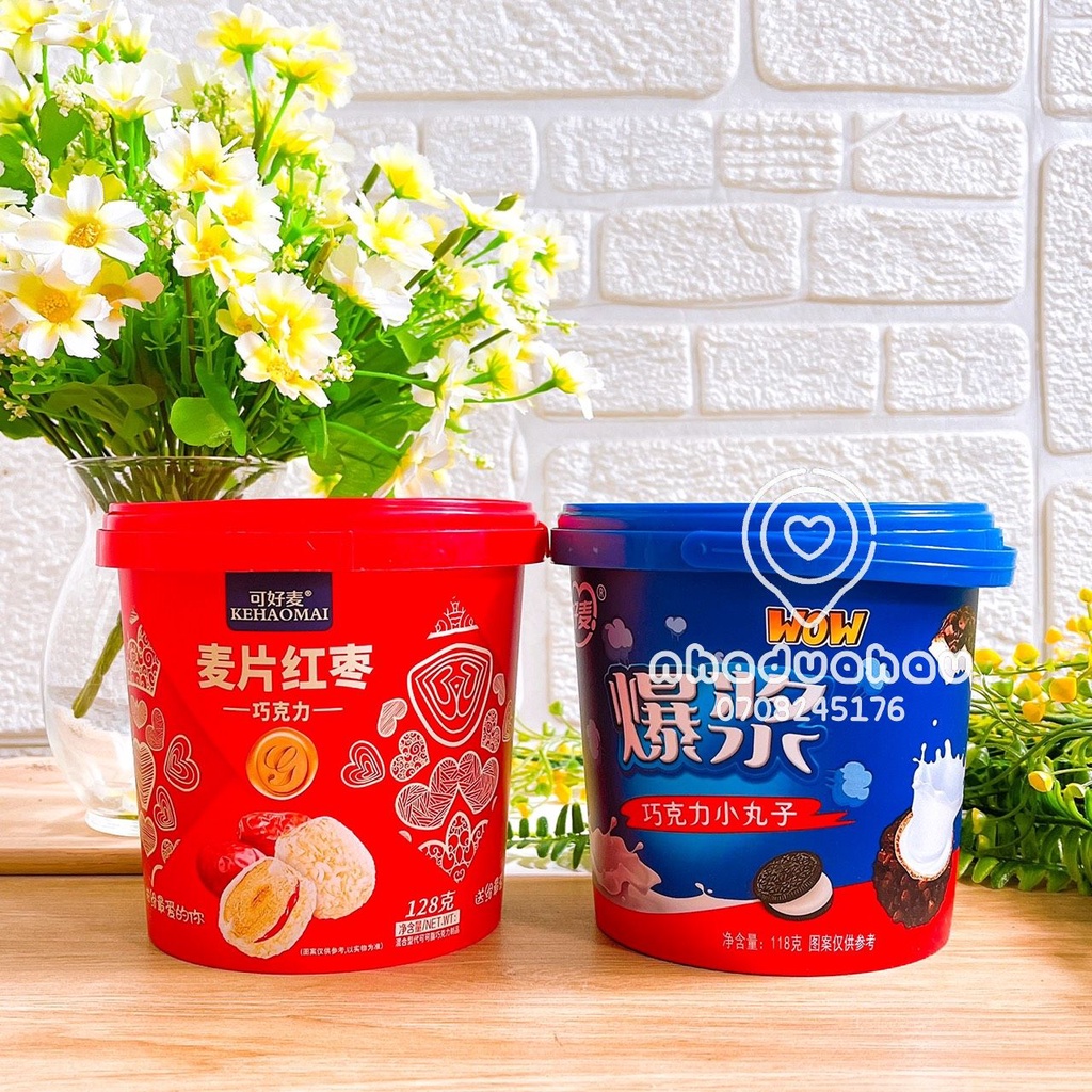 Tổng hợp các loại xô bánh kẹo sô cô la/ dâu/ matcha/ táo đỏ/ phomai Hongkong xô 208gam