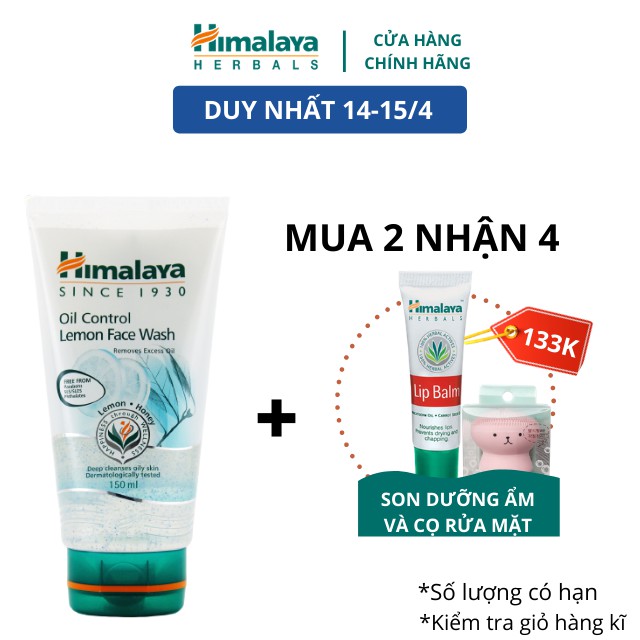 Sữa rửa mặt chanh se khít lỗ chân lông Himalaya Oil Control Lemon Face Wash 150ml