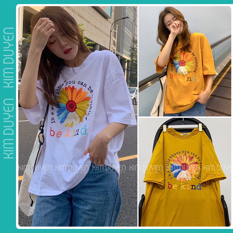 Áo Thun Hoa BeKind Áo Thun Tay Lỡ Form Rộng Unisex 38-65kg Nam Nữ Phong Cách Ullzang