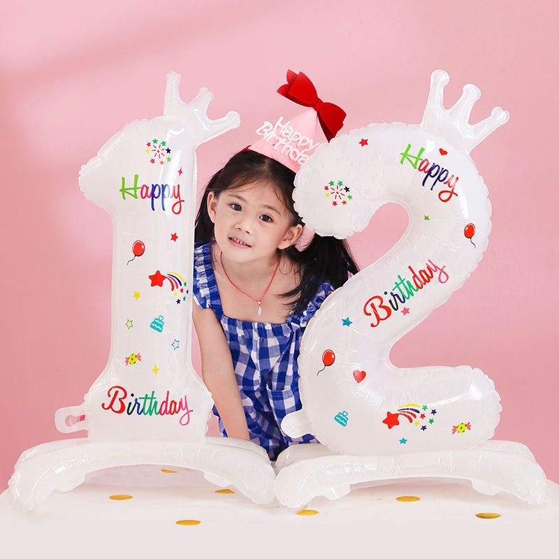 Bong Bóng Nhôm 32 Inches Hình Vương Miện Và Chữ Số Dùng Trang Trí Tiệc Sinh Nhật