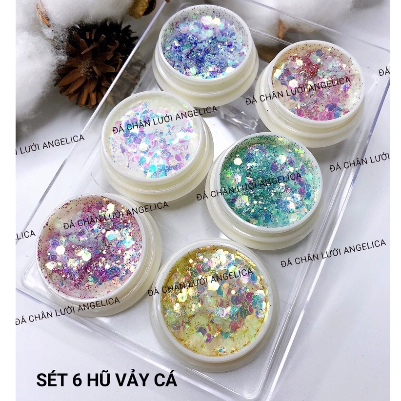 Set 6 Hũ Nhũ Kim Tuyến Vảy Cá Trang Trí Móng ANGELICA S6NVC