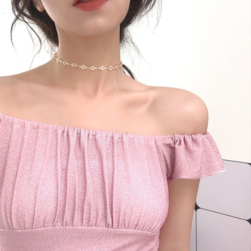 Dây chuyền ngắn xâu pha lê nhân tạo trong suốt đơn giản phong cách Hàn Quốc dành cho bạn nữ