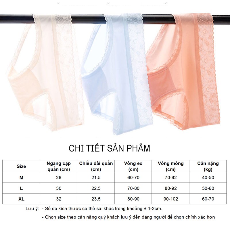 Quần Lót Nữ Lụa Băng - Quần Chip Nữ Mềm Phối Cạp Ren Tim Mềm Mại gợi cảm tôn dáng sexy mã 9099