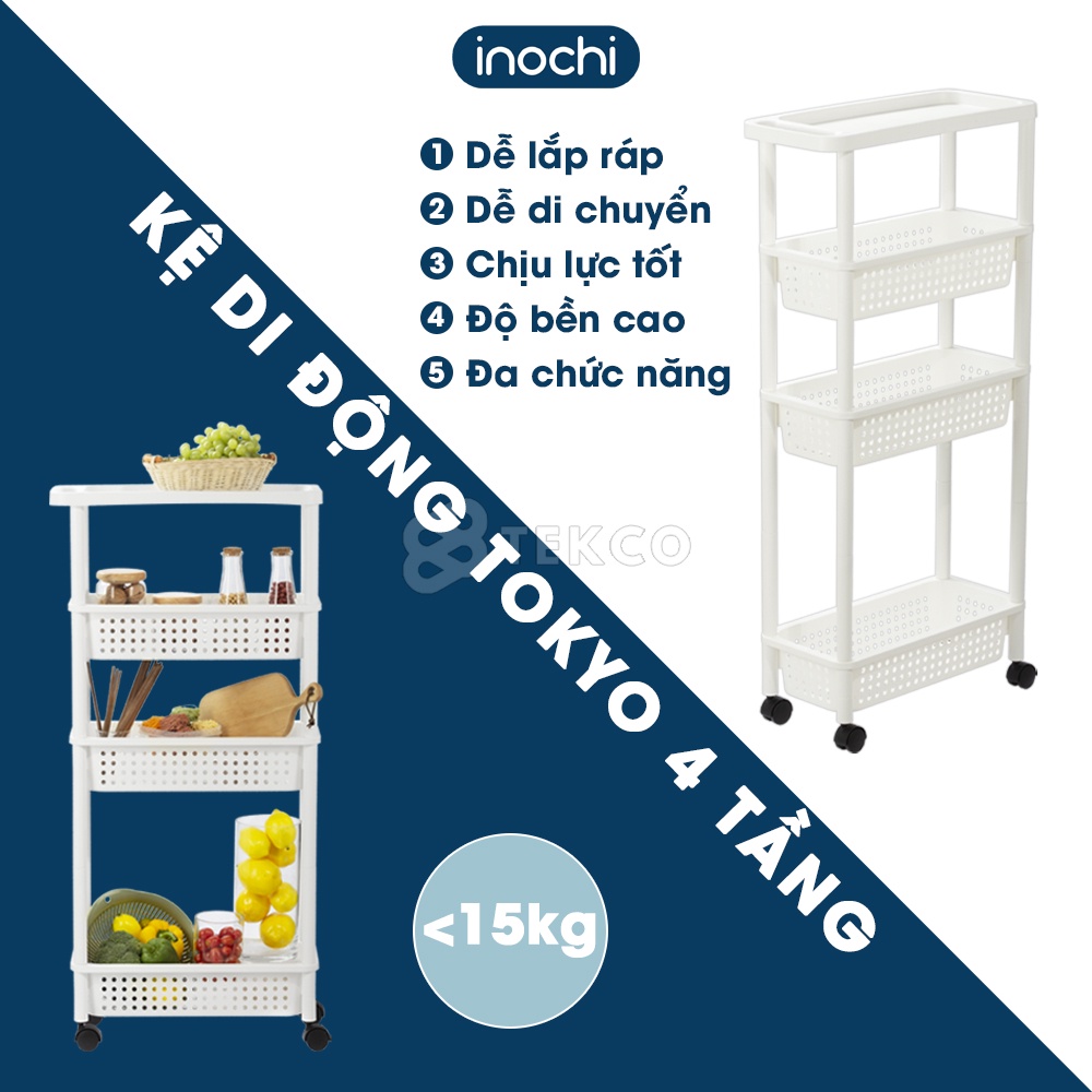 Kệ Đa Năng Di Động Tokyo INOCHI Có Bánh Xe - Kệ 4 Tầng - Kệ Đựng Gia Vị, Đồ Spa, Mỹ Phẩm - Kệ Để Đồ Nhà Tắm, Nhà Bếp