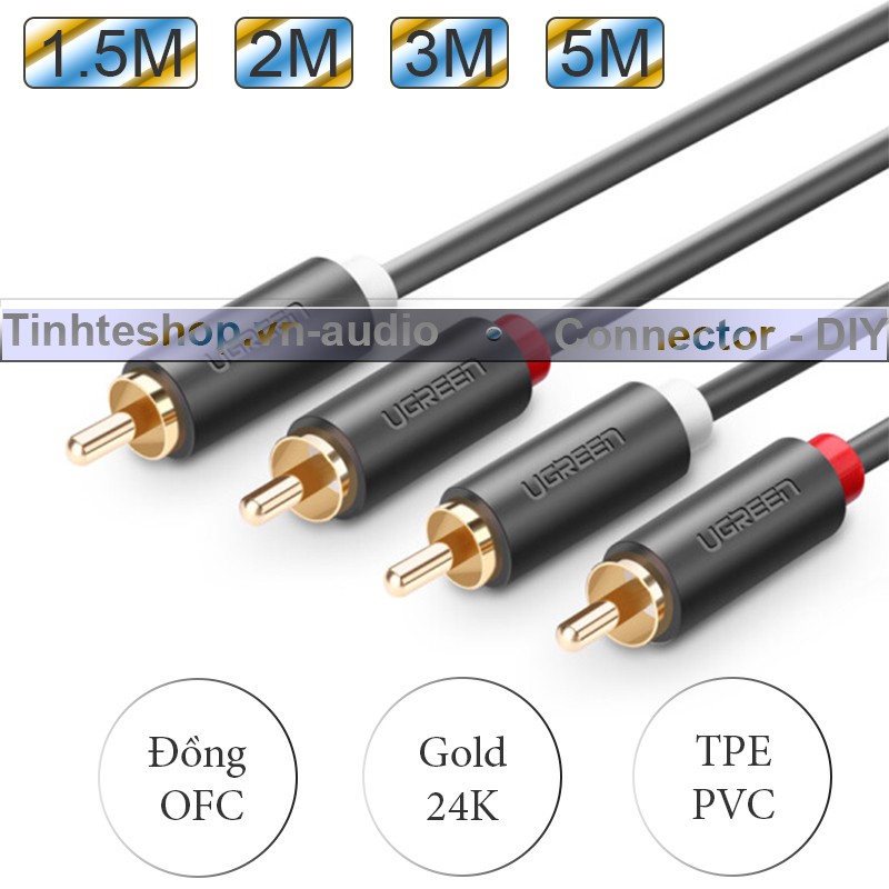 Cáp âm thanh 2 đầu RCA AV bông sen 2-2 cắm âm thanh cho Amplifier Loa 1.5 mét - 2 mét - 3 mét - 5 mét Ugreen