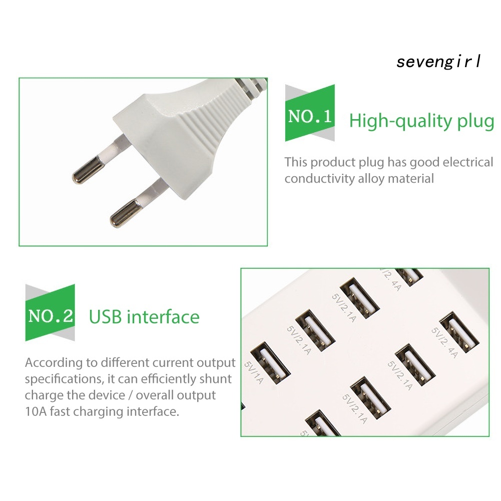 Ổ Cắm Sạc Nhanh 10 Cổng Usb Cho Máy Tính Bảng / Điện Thoại