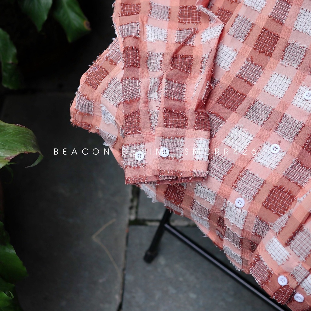 Áo Sơ Mi Nam Mẫu Caro Tua Rua Cam San Hô BEACON DENIM Form Rộng SMCCR426