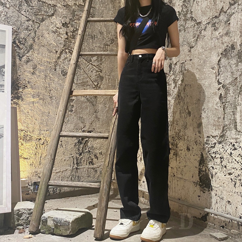 PALAZZO Quần Jeans Nữ Dài Lưng Cao Ống Rộng Thời Trang Hàn