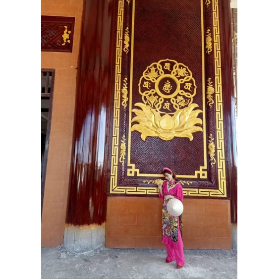 thanh lí áo dài cách tân màu hồng sen phối hoạ tiết độc lạ siêu xinh