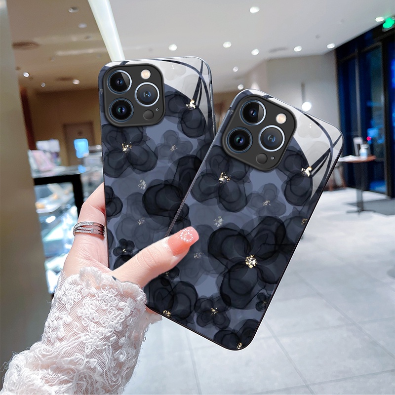 Ốp Điện Thoại Mặt Kính Hình Khối Rubik In Hoa Cho iPhone 14 13 12 11 Pro Max X XS XR 8 7 6 Plus