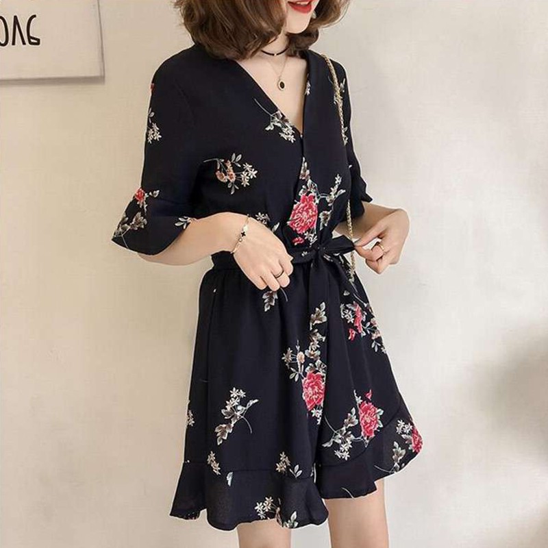 [ Mã FAGREEN1505 giảm 10% tối đa 30K đơn 99K] Jumpsuit ống rộng in họa tiết hoa thiết kế nhấn eo thời trang cho nữ