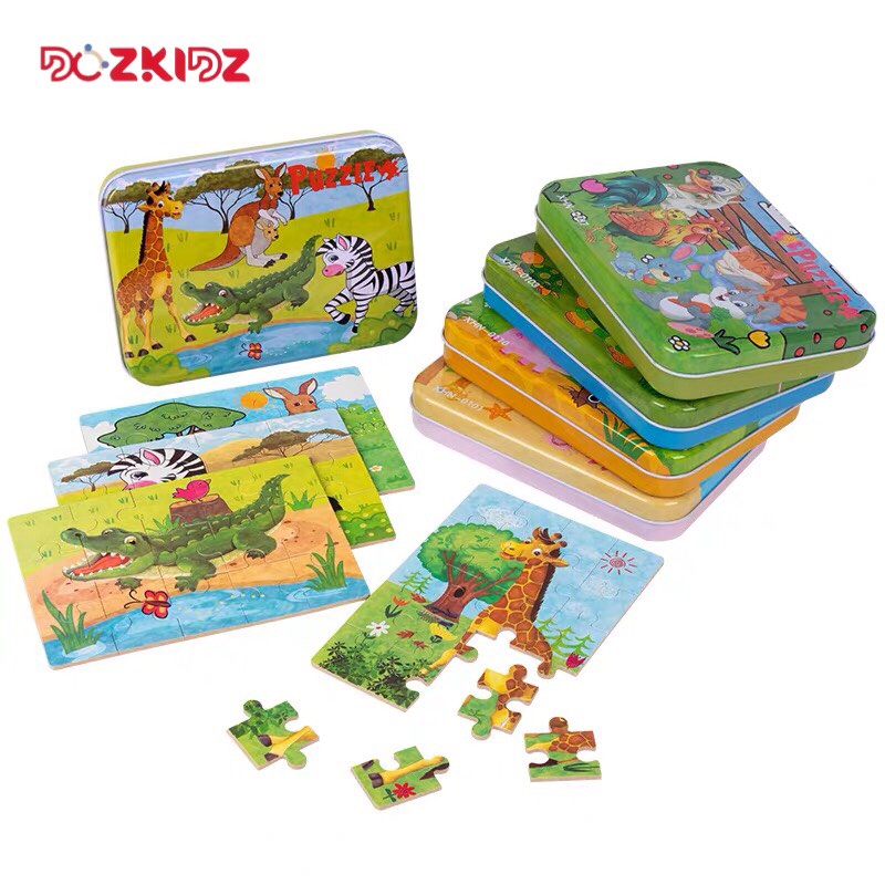 Đồ chơi ghép hình 1 hộp 4 tranh (9-12-15-20 miếng) lắp ghép 4 cấp độ từ dễ đến khó cho trẻ từ 2 tuổi trở lên - Dozkidz