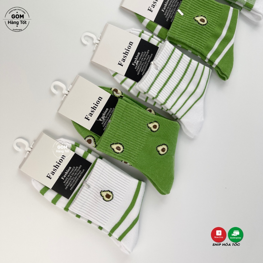 [SET 5 ĐÔI] Vớ Nữ Cổ Cao họa tiết BƠ XANH, Tất Nữ Cotton mềm mịn thoáng mát - LISU-NUCAO-BOXANH-CB5