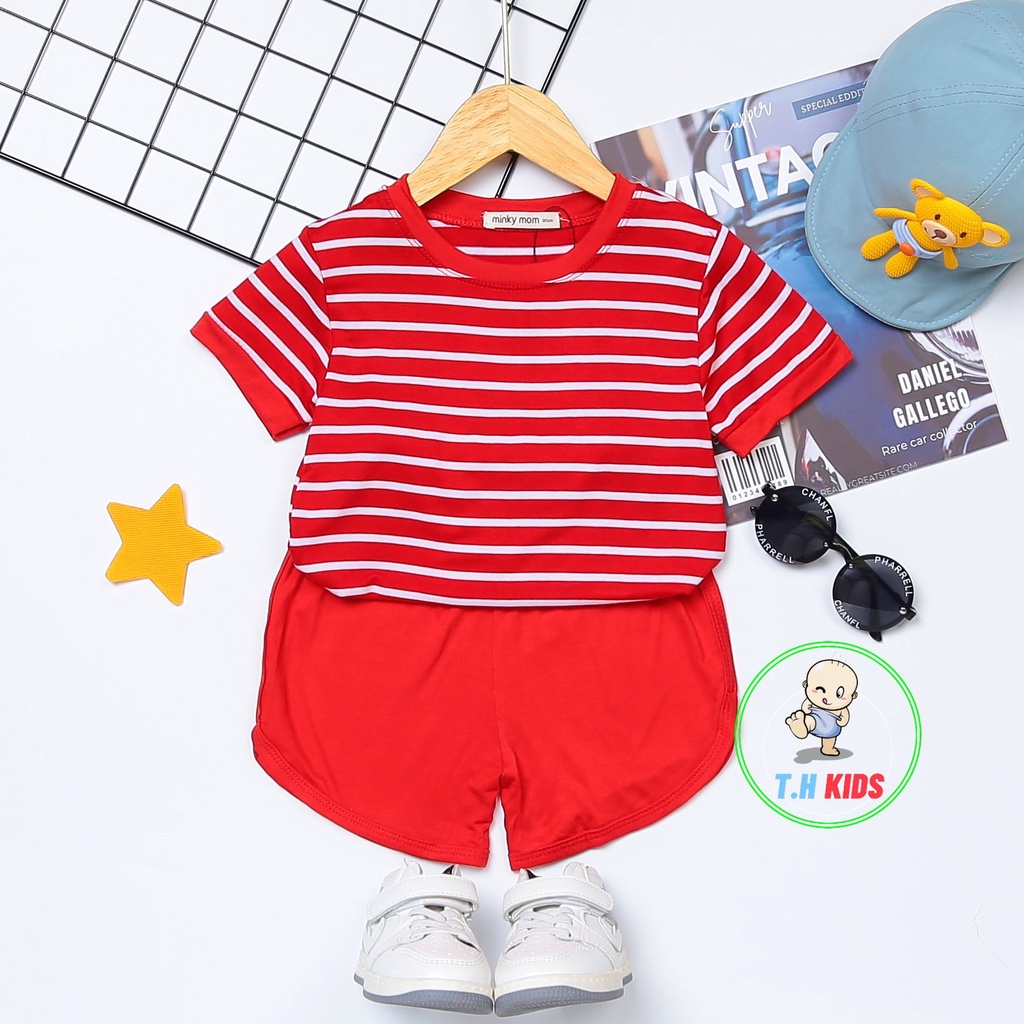 [Bé 7-27kg] Bộ tay ngắn quần đùi thun lạnh sọc dệt MINKY MOM cho bé trai bé gái từ 7-27kg