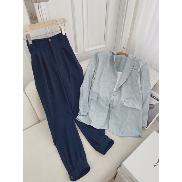 SET VEST 3 MÓN : ÁO VEST XANH TÂY + ÁO LÓT + QUẦN BAGGY TÂY
