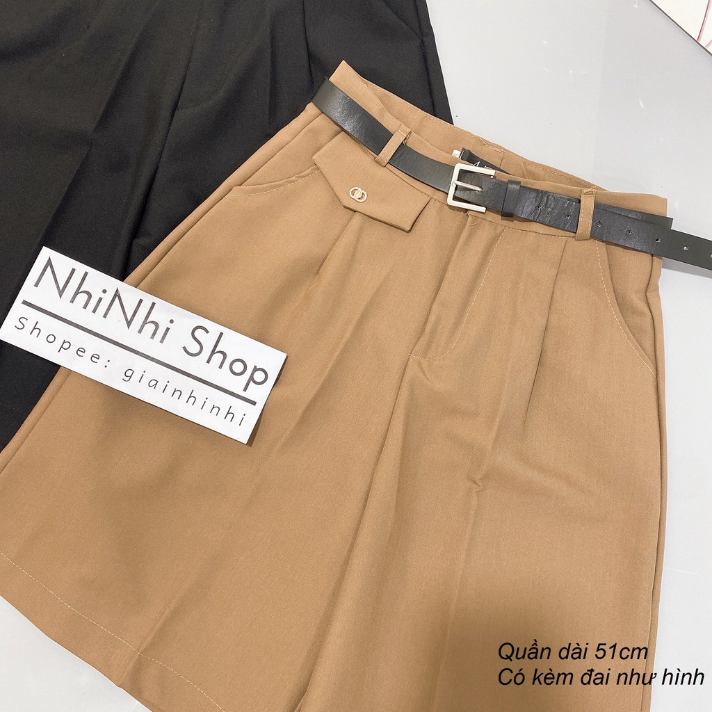 xả hàng Quần ngố vải ống rộng kèm đai, Quần suông dang lỡ cạp cao QS506 - NhiNhi Shop