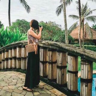 Túi cói buộc nơ vintage