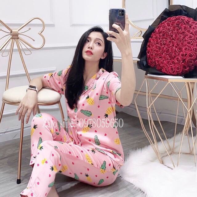 Bộ ngủ lụa satin tay cộc quần dài nopi shop | BigBuy360 - bigbuy360.vn